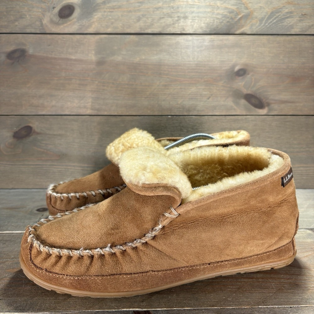 ll bean wicked good mens size 9 shoes brown suede shearling boot moc slippers